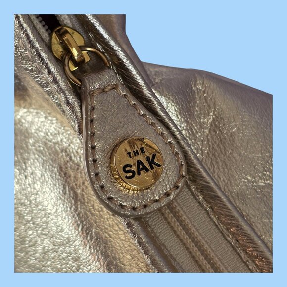 The Sak Leather Shoulder Bag Purse Metallic Gold 12" Long - Picture 4 of 12